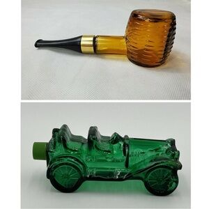 Avon Amber Pipe and Green Car Glass Decor Set